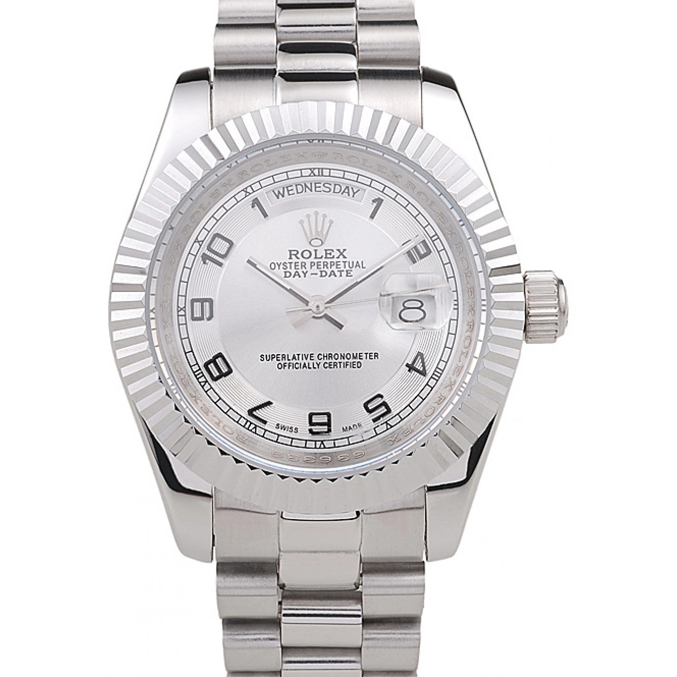 White Stainless Dial Rolex Polished Steel Day-Date 0801